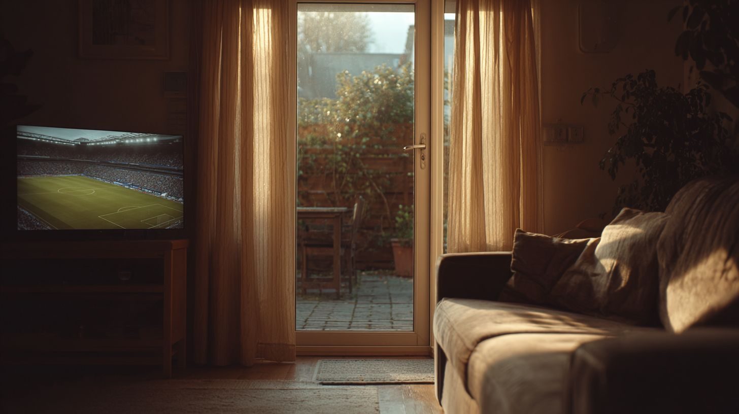 Locación generada con IA — interior con luz de atardecer